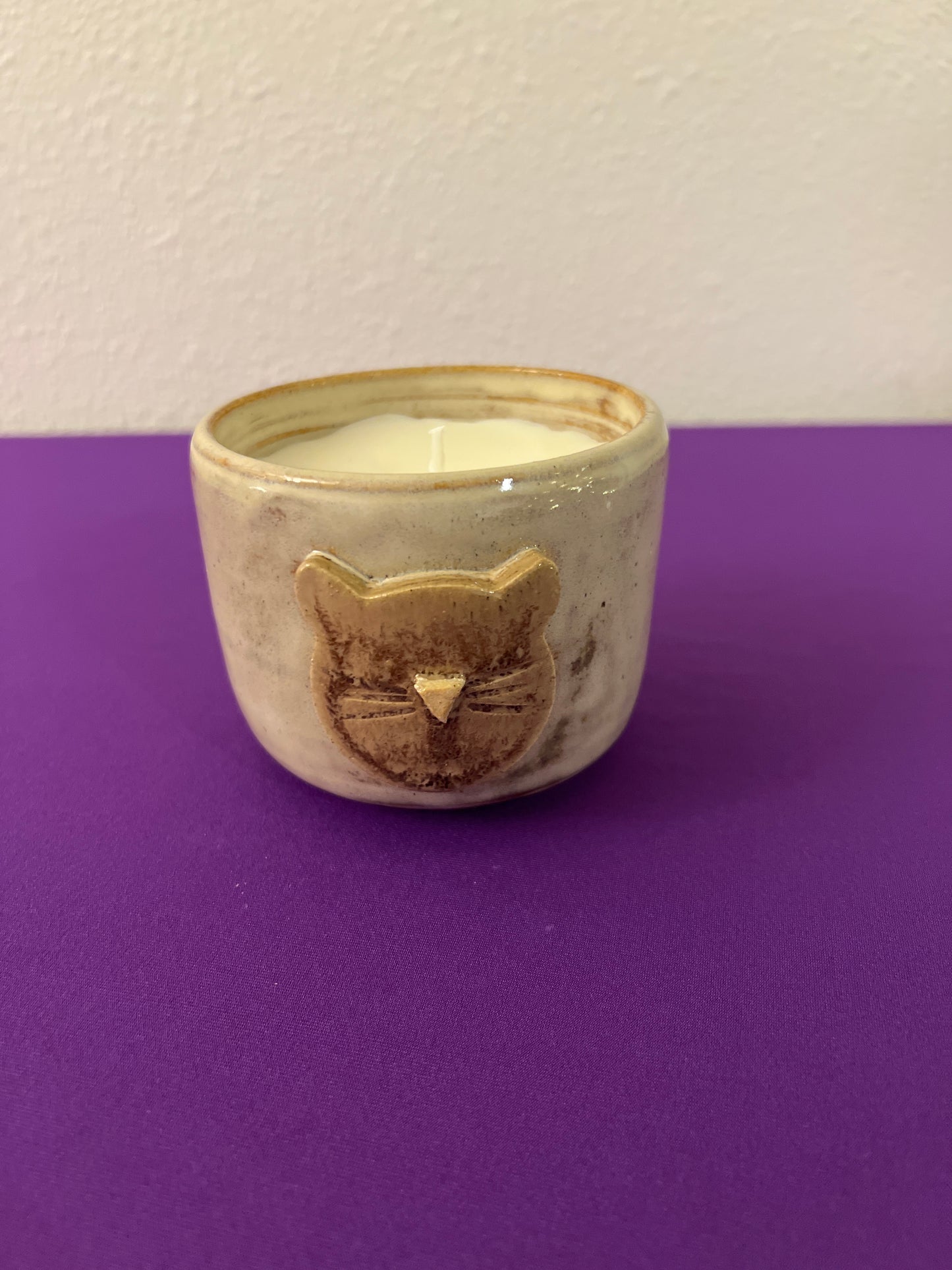 Unscented Candle in Brown Cat Face Birch Ceramic Holder