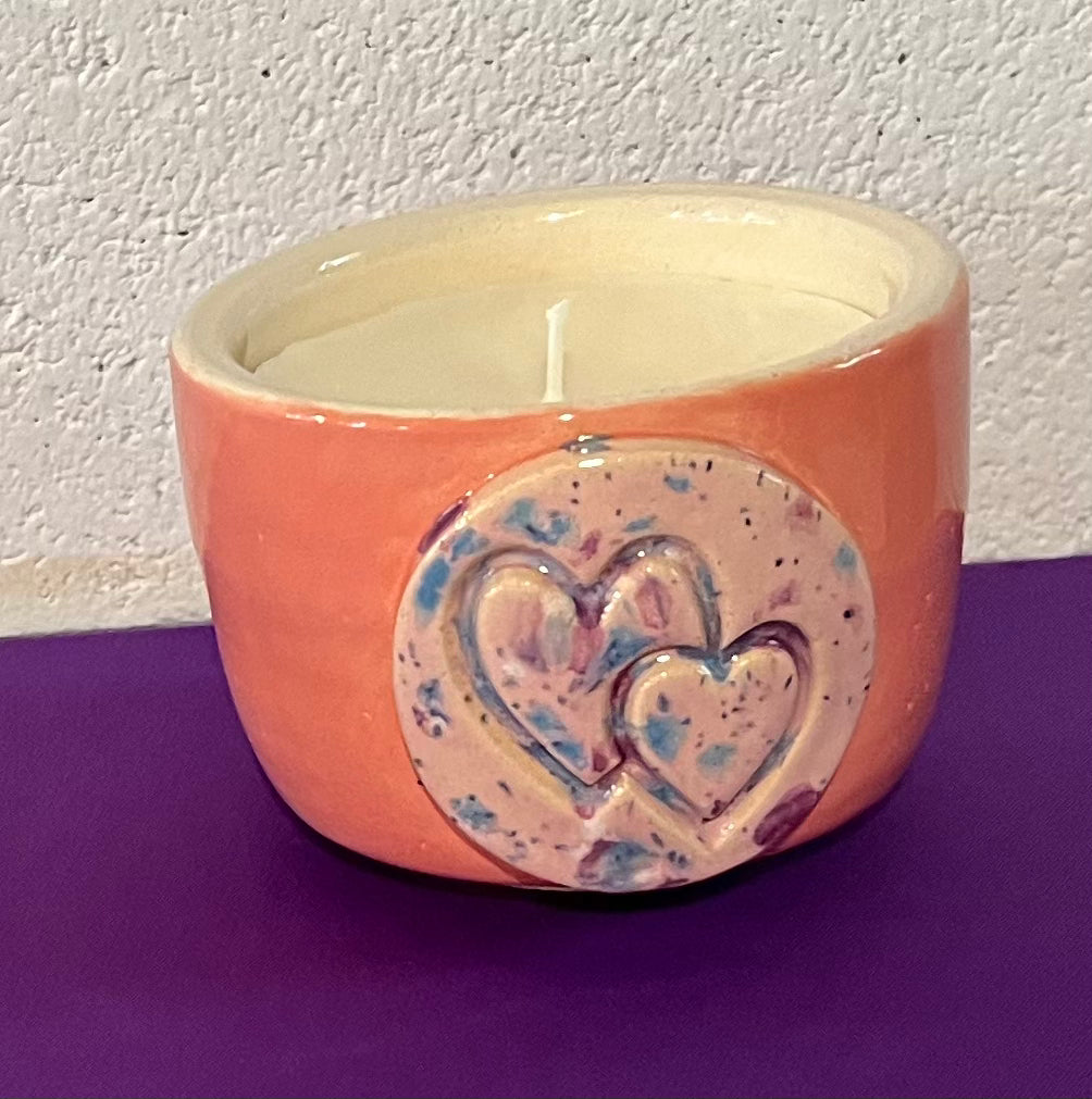 Cranberry Candle in Pink Pixie Double Heart Ceramic Holder