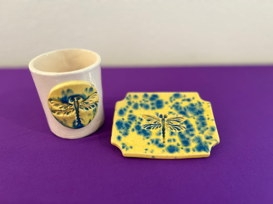 Buttercup Blue Dragonfly Tumbler and Soapdish Set