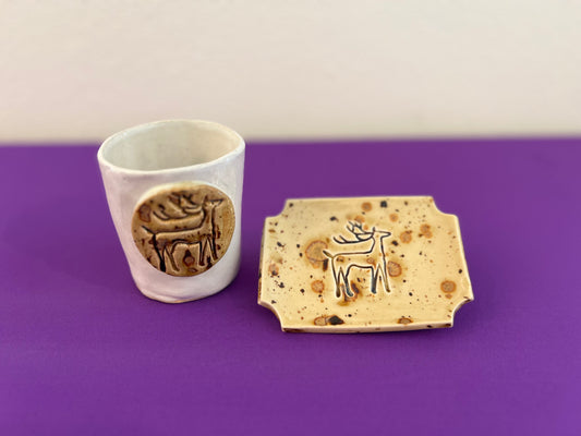 Cappuccino Mint Reindeer Tumbler and Soapdish Set