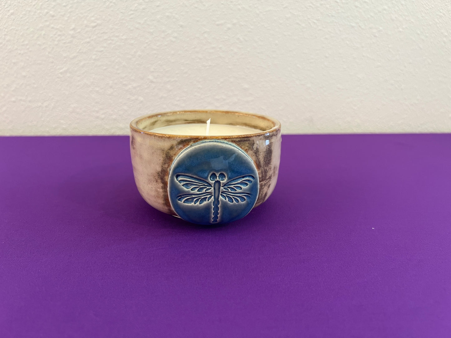 Unscented Candle in Blue Opal Dragonfly Ceramic Holder