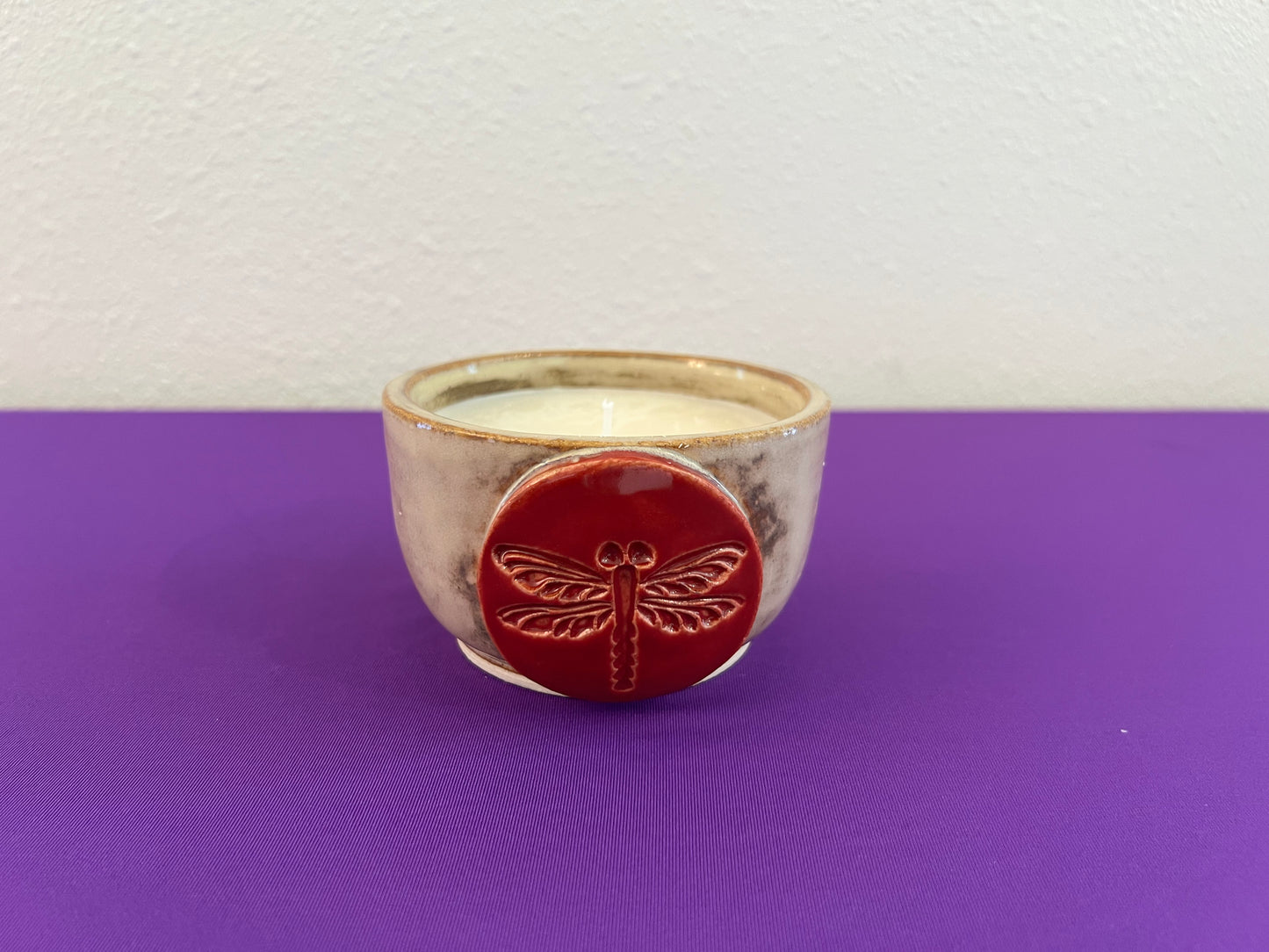 Unscented Candle in Cinnabar Dragonfly Ceramic Holder