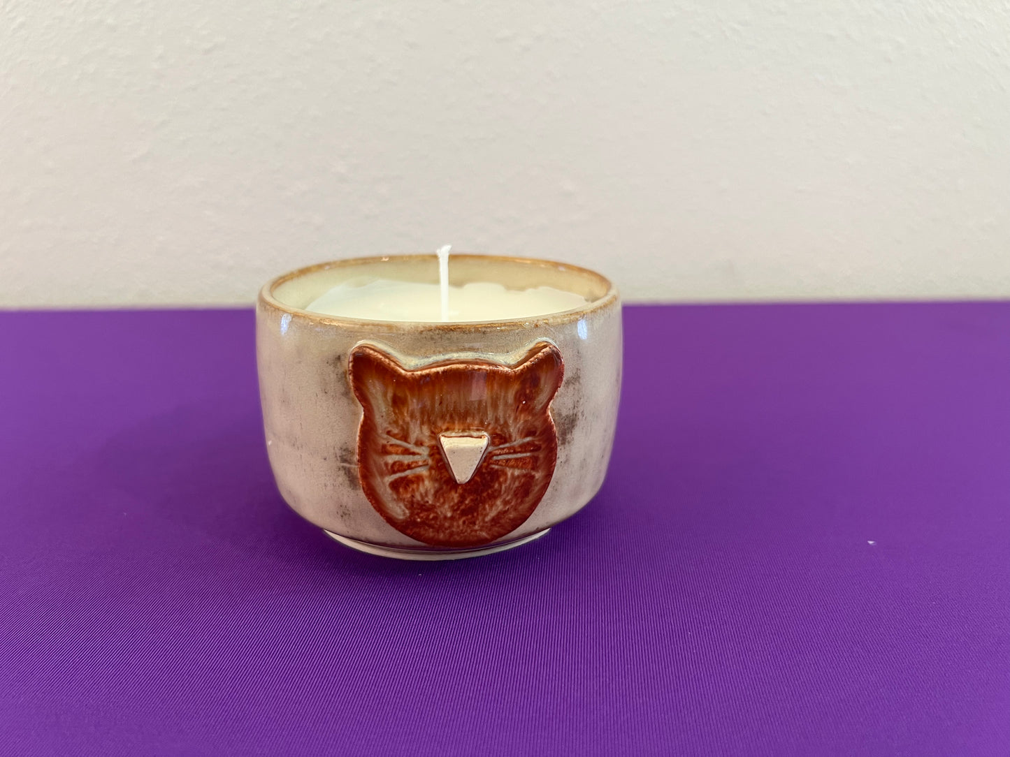 Unscented Candle in Orange Cat Face Ceramic Holder