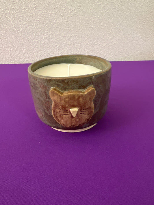 Unscented Candle in Brown Cat Face Smoke Ceramic Holder