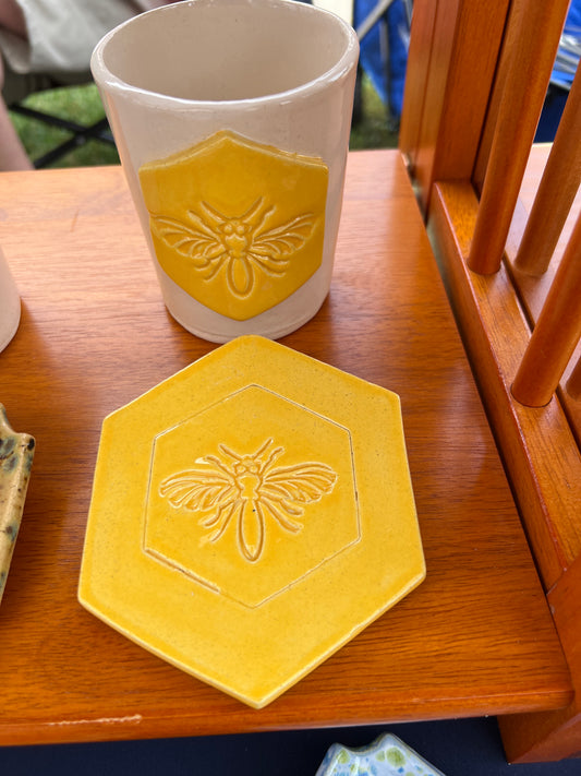 Sunflower Honey Bee Tumbler and Hexagon Soapdish Set