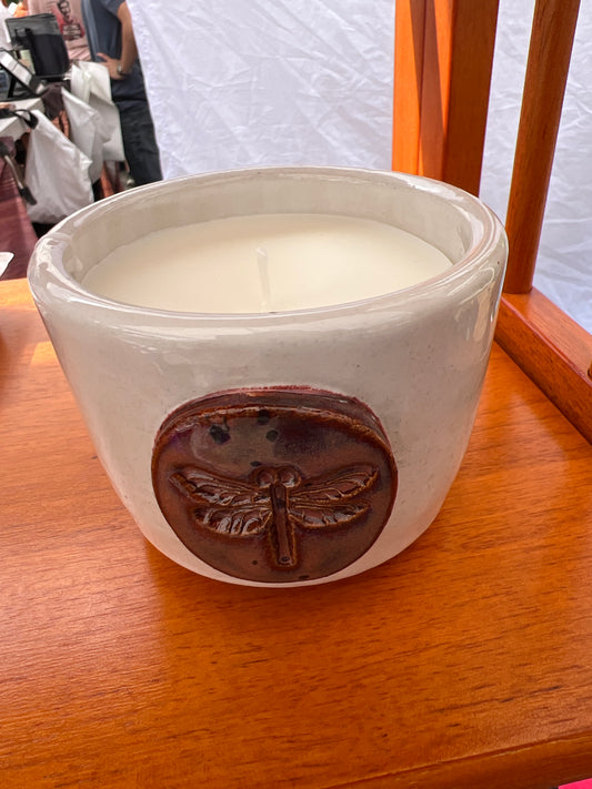Unscented Candle in Peppered Plum Dragonfly Ceramic Holder