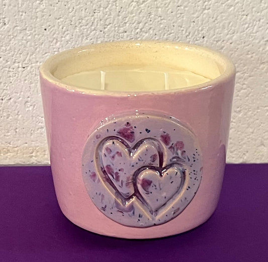 Lavender Candle in Purple Reign Double Heart Ceramic Holder