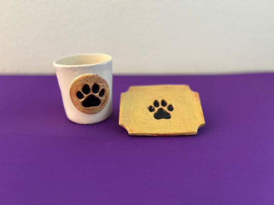 Tan Paw Print Tumbler and Soapdish Set