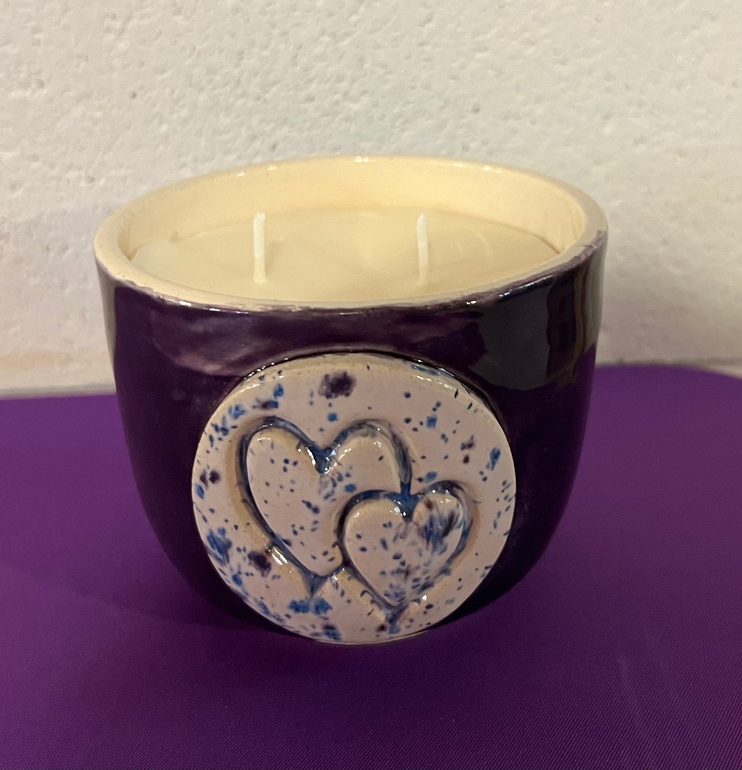 Triple Berry Candle in Peacock Eyes Double Heart Ceramic Holder