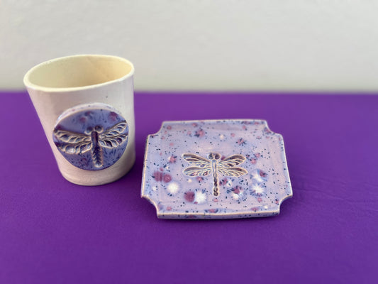 Purple Reign Dragonfly Tumbler and Soapdish Set