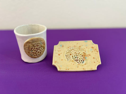 Mocha Marble Pinecone Tumbler and Soapdish Set