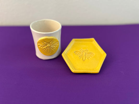 Sunflower Honey Bee Tumbler and Hexagon Soapdish Set