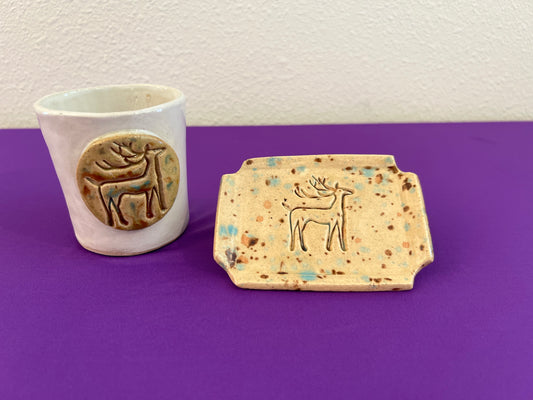 Mocha Marble Reindeer Tumbler and Soapdish Set