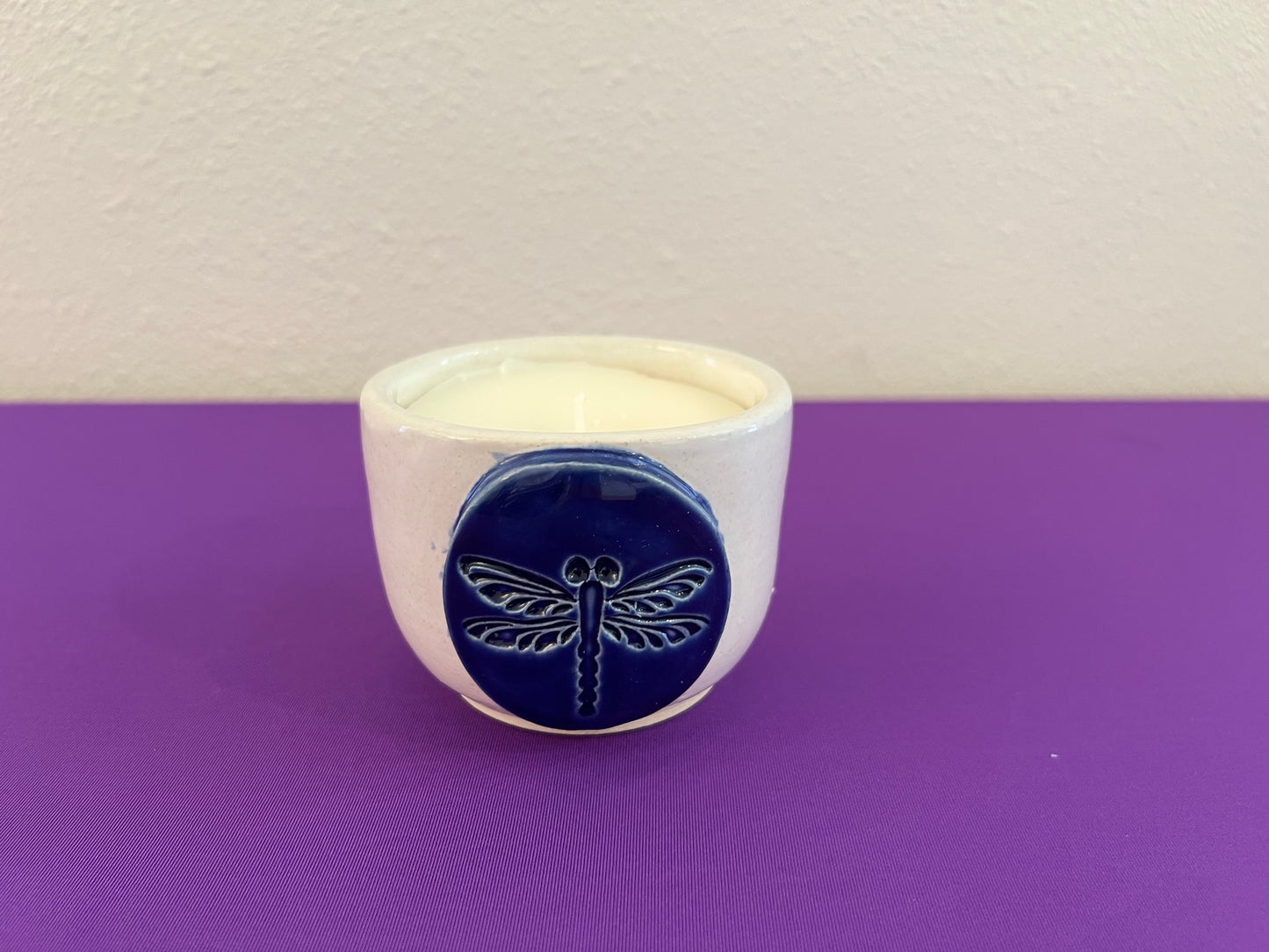Unscented Candle in Cobalt Dragonfly Ceramic Holder