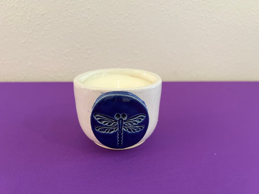 Unscented Candle in Cobalt Dragonfly Ceramic Holder