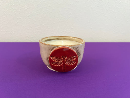 Unscented Candle in Cinnabar Dragonfly Ceramic Holder