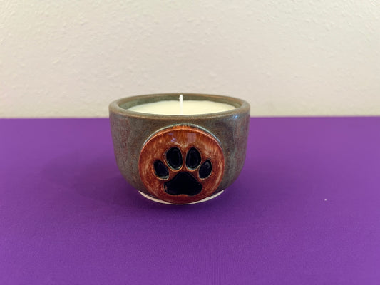 Unscented Candle in Paw Print Smoke Ceramic Holder