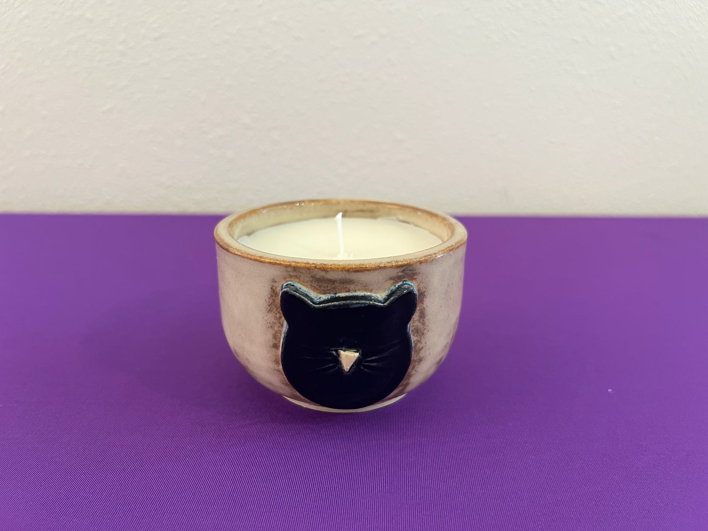 Unscented Candle in Black Cat Face Ceramic Holder