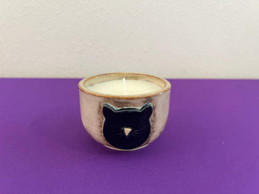 Unscented Candle in Black Cat Face Ceramic Holder