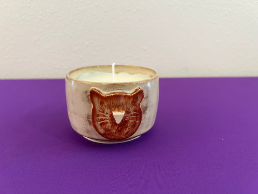 Unscented Candle in Orange Cat Face Ceramic Holder