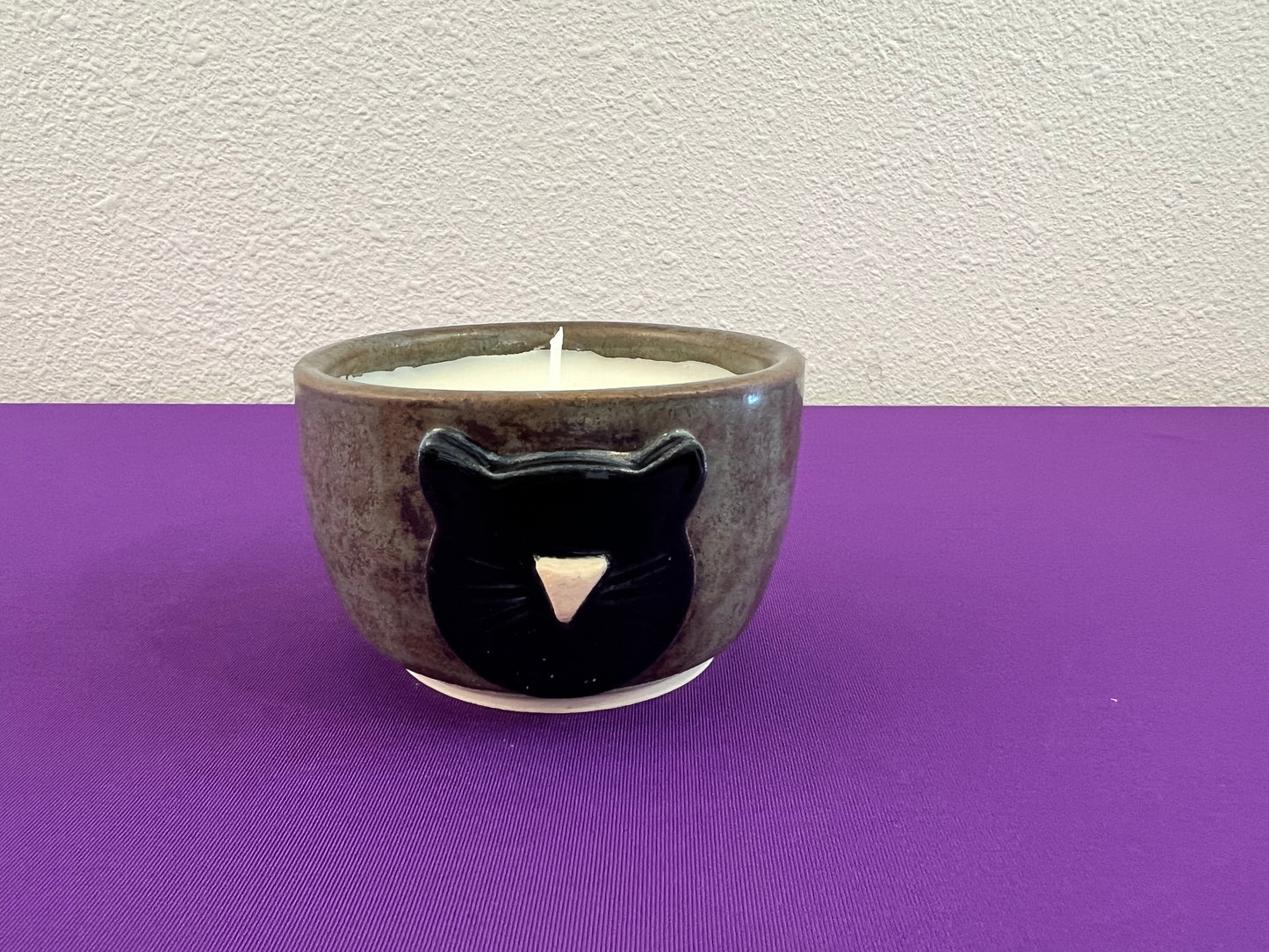 Unscented Candle in Black Cat Face Ceramic Holder