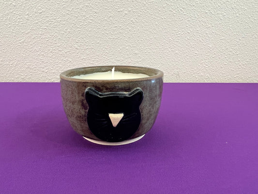 Unscented Candle in Black Cat Face Ceramic Holder