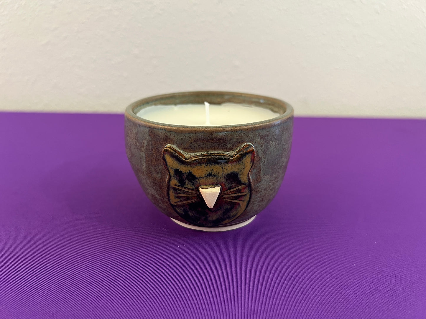 Unscented Candle in Calico Cat Face Ceramic Holder