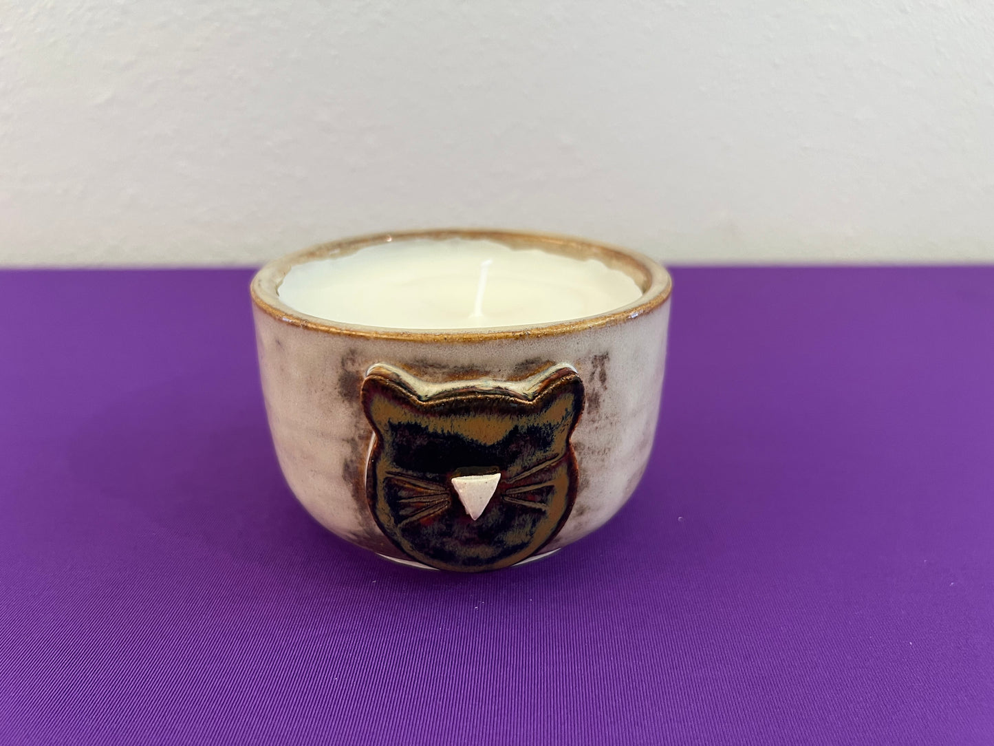 Unscented Candle in Calico Cat Face Ceramic Holder